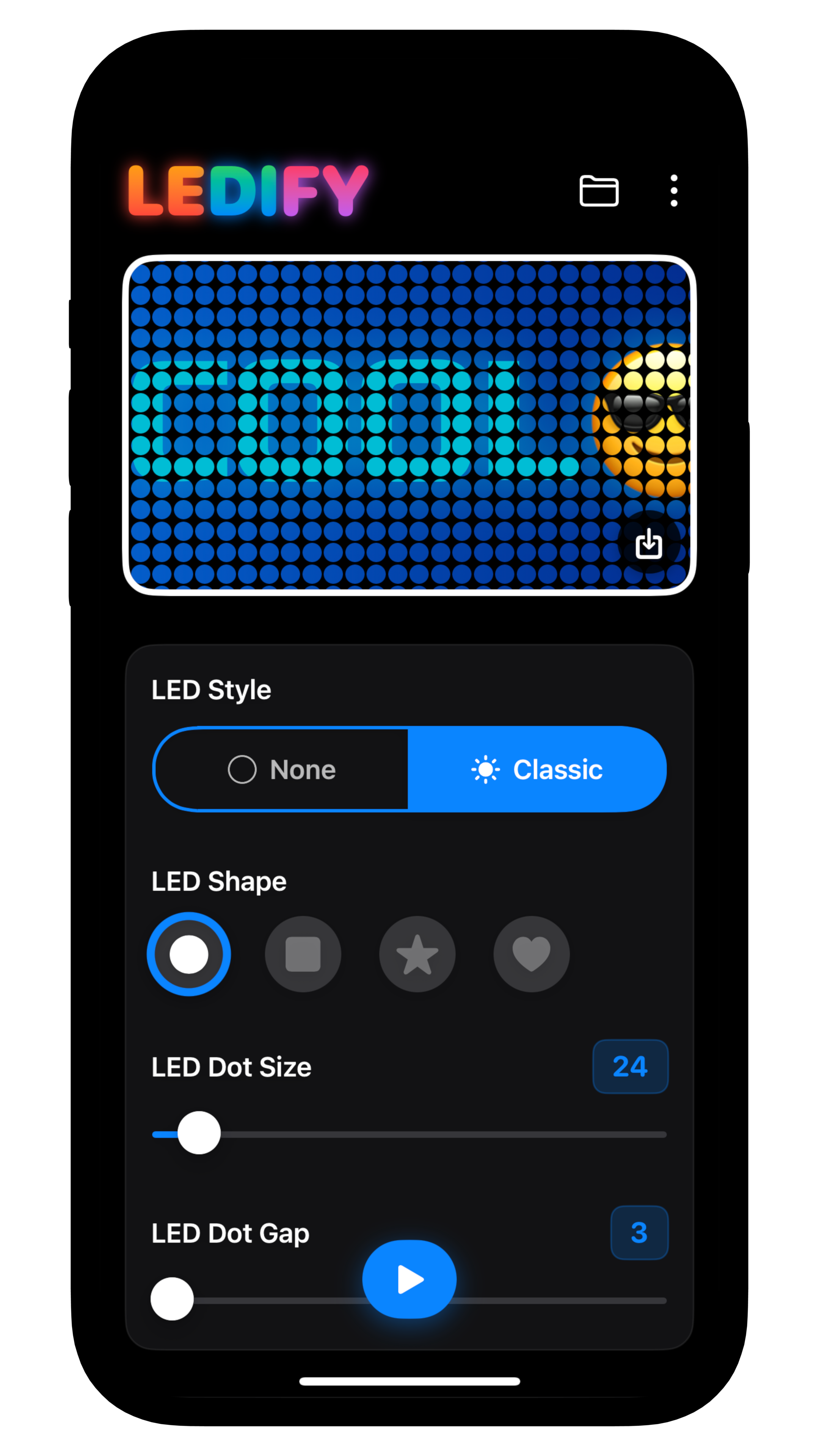 Selecting LED dot shapes and colors